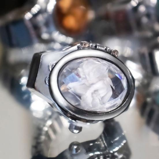 Красочные часы со стразами и откидной крышкой, эластичный ремешок из нержавеющей стали, овальный циферблат, женские часы, кольцо на палец, подарок на день рождения, модные аксессуары