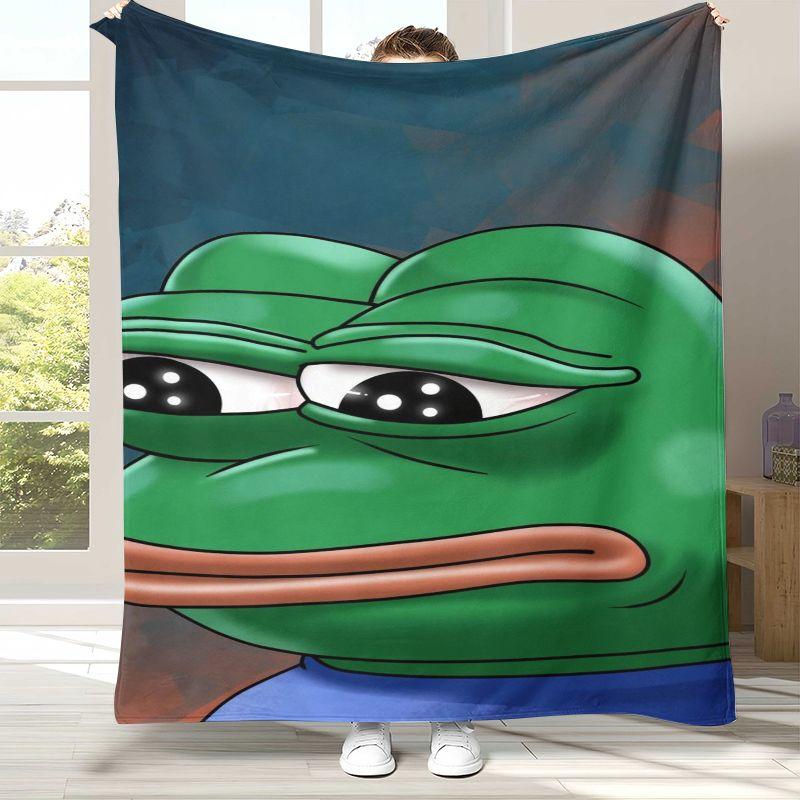 Funny Pepe The Frog Face Cartoon Flannel Blanket,Ultra Soft Warm Plush Throw for Home Bedroom Bed Sofa Cover Office Picnic gift