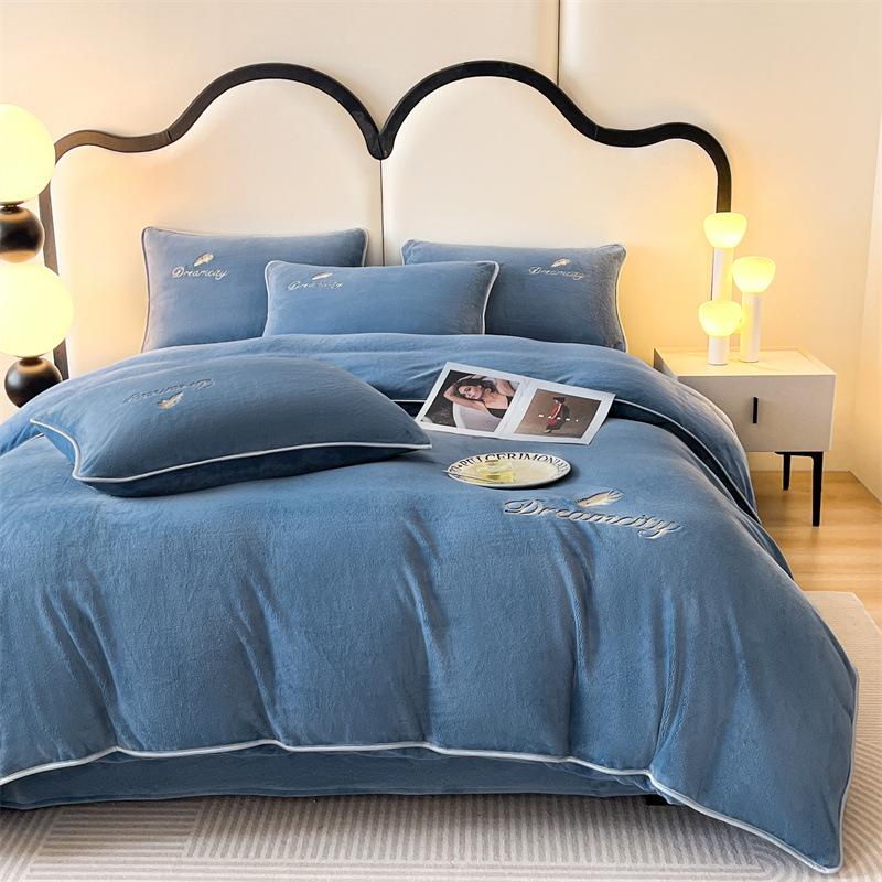 Зимний двухсторонний бархатный коралловый флисовый комплект пододеяльника и простыни класса А (4 шт)