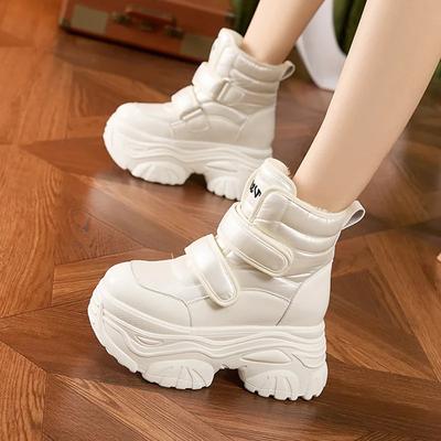 Модные зимние женские теплые меховые сноубутсы, толстая подошва 9,5 см, водонепроницаемые, уличные короткие ботинки, плюшевые кожаные кроссовки, мотоциклетные Mujer Botas