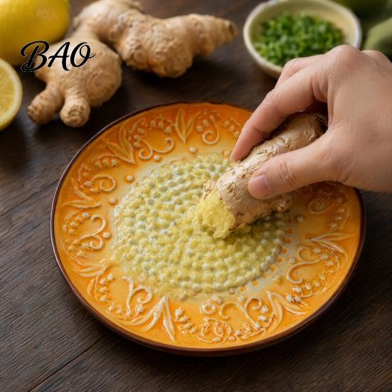 Ginger Grater Plate Ceramic Garlic Plate, Embossed Cheese Manual Grinder, Multi-function Spice Paste Maker Kitchen Mincer Dish for Onion, Lemon,