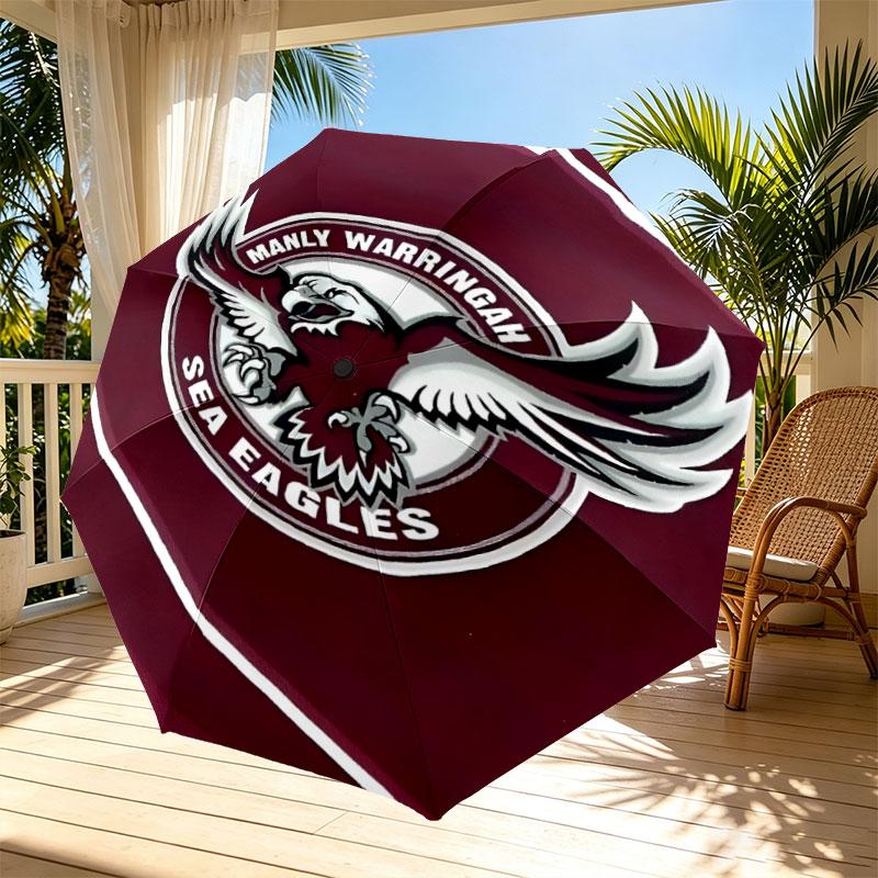 Manly Warringah Sea Eagles Print Automatic Open Close Umbrella, Portable Foldable Umbrella, for Outdoor Commute Camping Trip, Ideal Birthday Gift