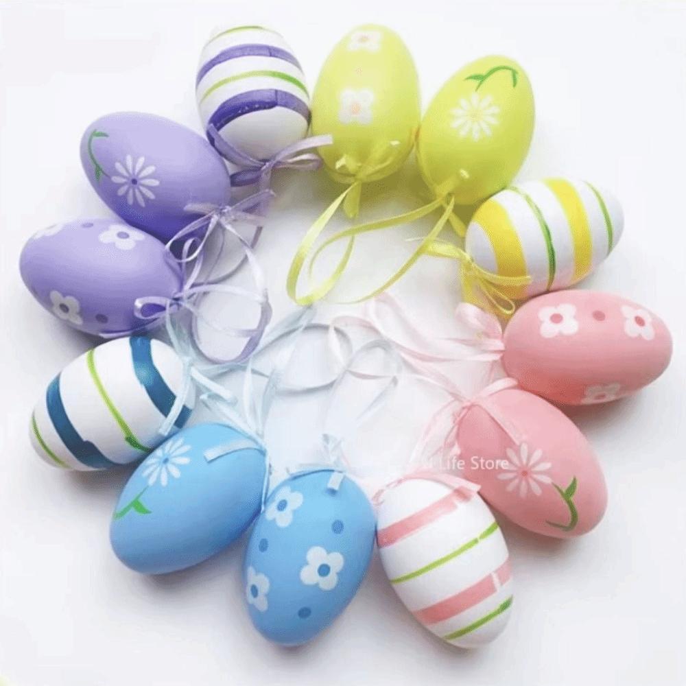 12Pcs/Set DIY Craft Easter Simulation Egg Cartoon Artificial Egg Pendant Hanging Ornament