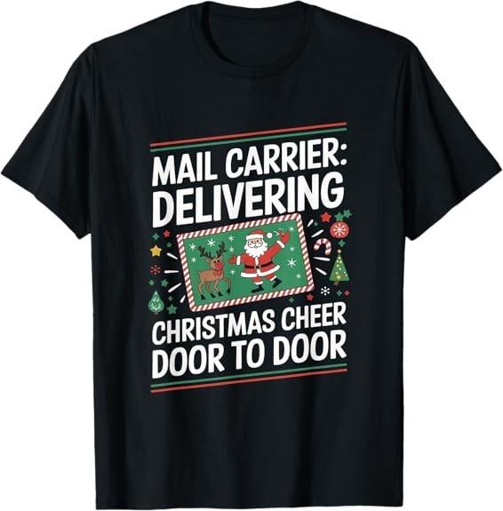 Mail Carrier Delivering Christmas Mailman Postal Worker Xmas Tee T-Shirt S-3XL