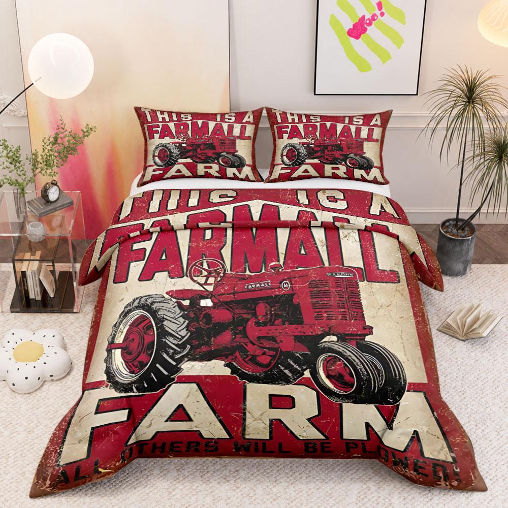 Artistic This Is A Farmall Farm Red 3-Piece Bedding Set, Soft and Breathable Duvet Cover, Duvet Cover Set with Two Pillowcases