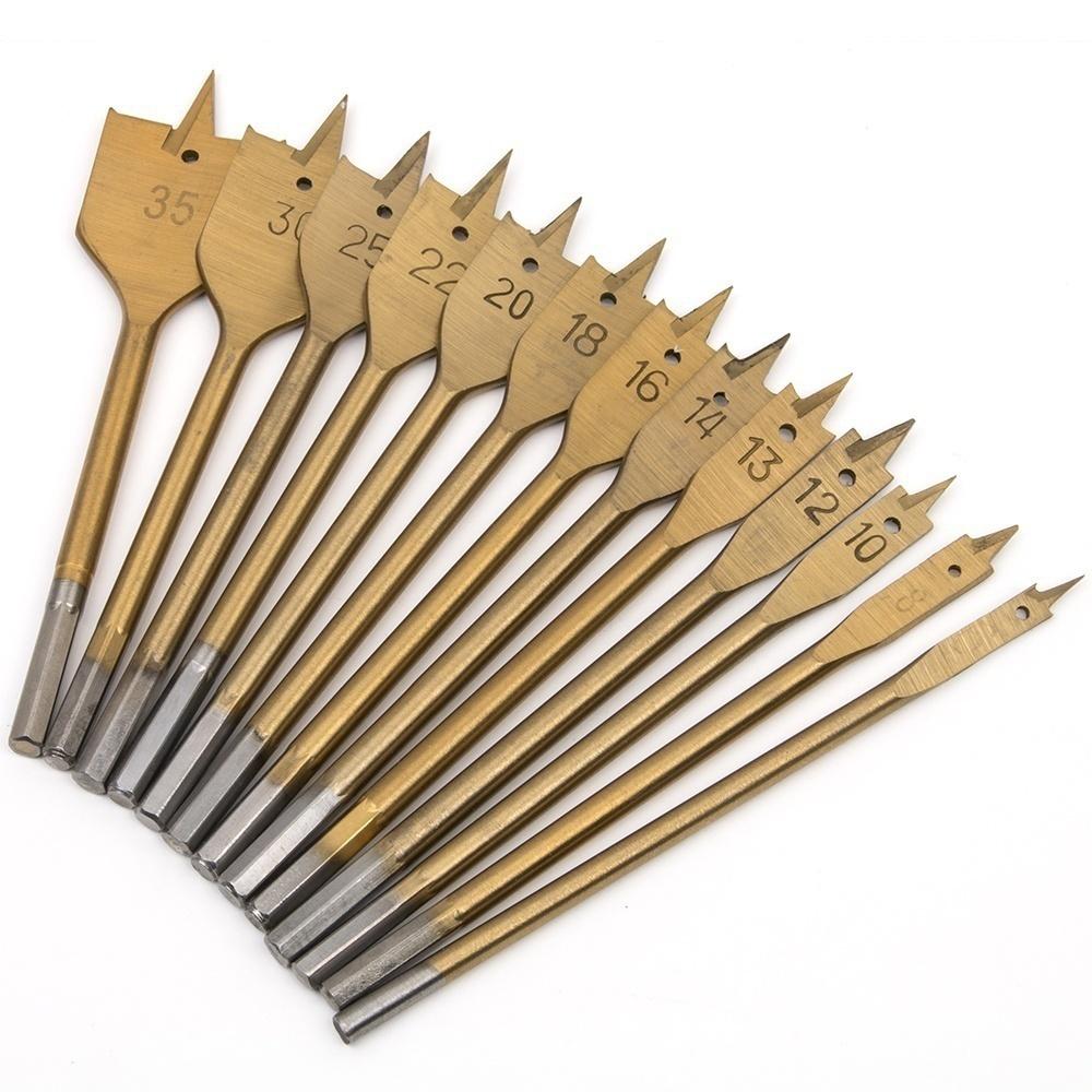 Coating Titanium Hex 13pcs Shank Flat Spade Woodworking Wood Drill Bits Hole Saw Drilling Tool 6mm To 35mm