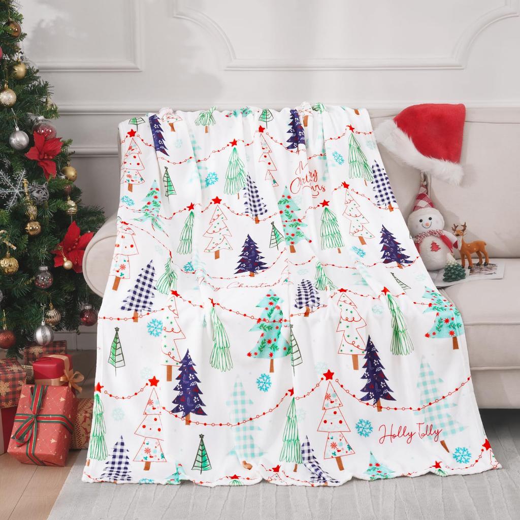 Christmas tree snowflakes Printed Blanket for Sofa Bed Travel Camping Living Room Office Conditioning Blanket