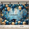 Двумерный плоский печатный фон для выпускного, фон с сине-золотыми шарами и лентами