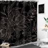 Black Peony Floral Shower Curtain Abstract Vintage Flower Blossom Plant Leaves Modern Elegant Women Cloth Fabric Waterproof