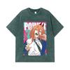 275 GSM Washed T-shirts 100% Cotton Chainsaw Man V49 Power Print Unisex Heavy Cotton T Shirt