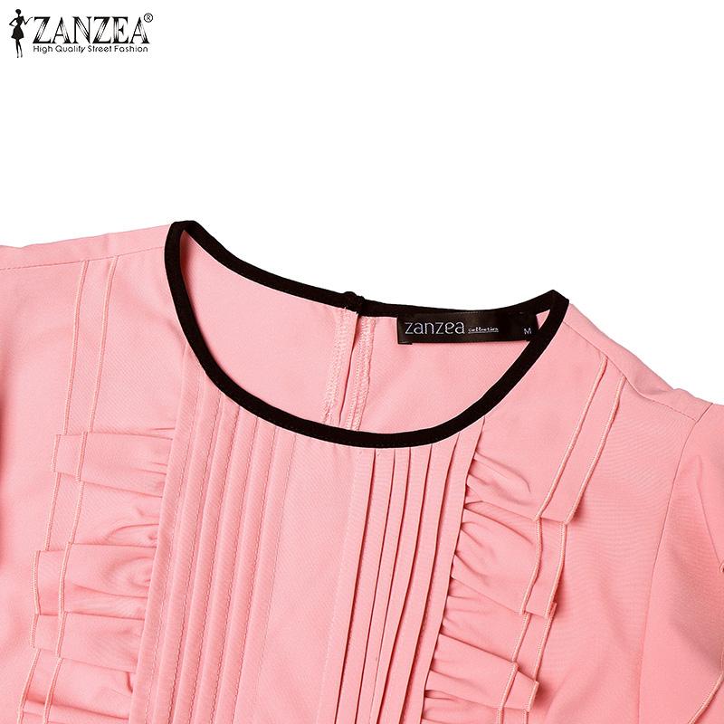 ZANZEA Женская повседневная блузка с круглым вырезом, короткими рукавами и оборками, летняя