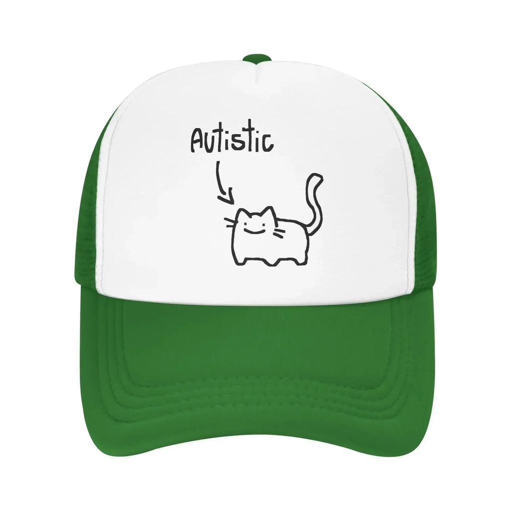 Autistic Cat Mesh Sun Hats Couple Women Design Trucker Hat Summer Classic Kpop Rock Sunscreen Baseball Cap