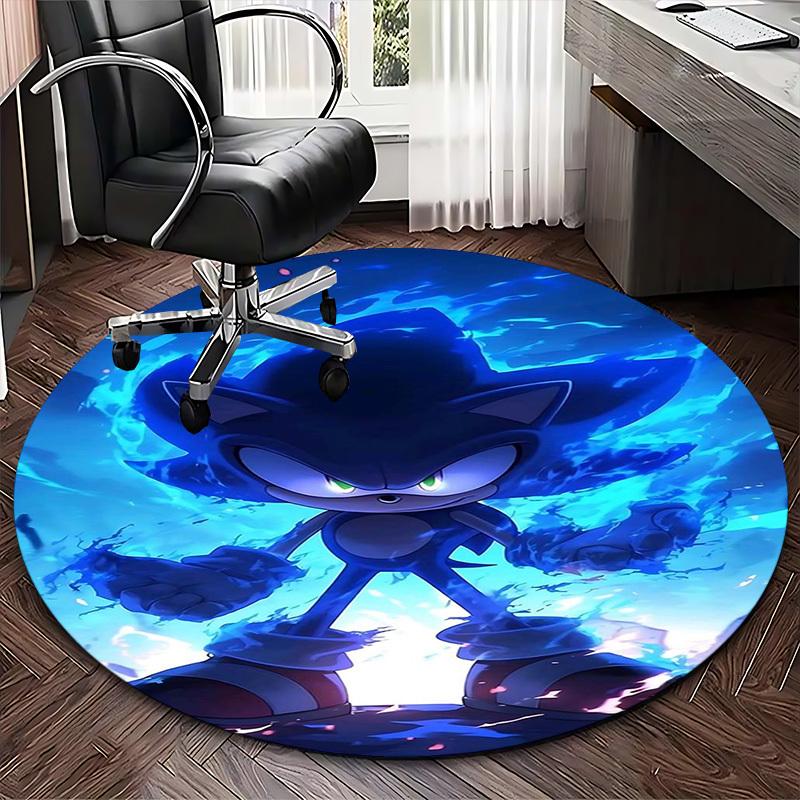 1pc Sonic the Hedgehog Blue Flame Round Carpet - Anime Design Office Chair Mat, Non-Slip Rug for Home Decor, Gaming Room, Seasonal Gift.J104