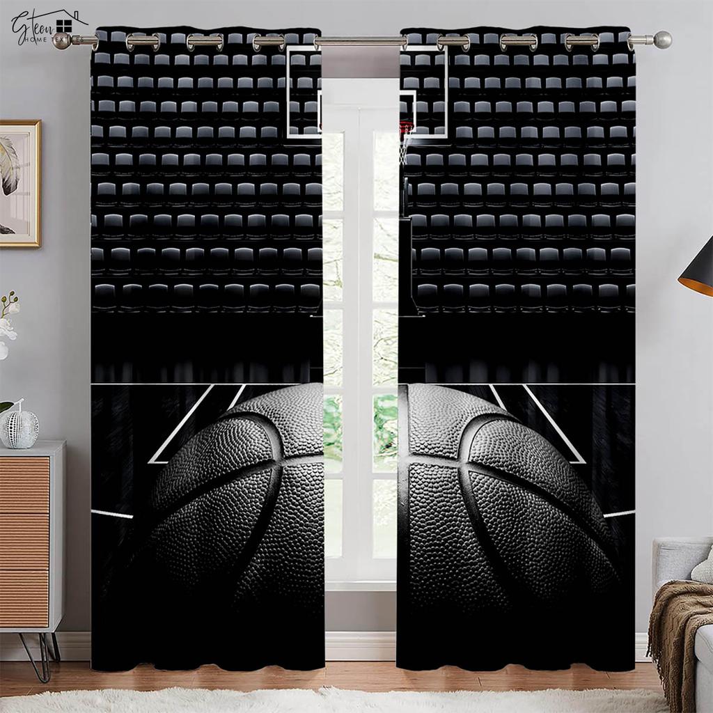2 шт. Крутые шторы с изображением баскетбола и 3D-печатью для соревнований по баскетболу Slam Dunk, декоративные шторы для гостиной, комнаты для мальчиков, можно стирать в стиральной машине