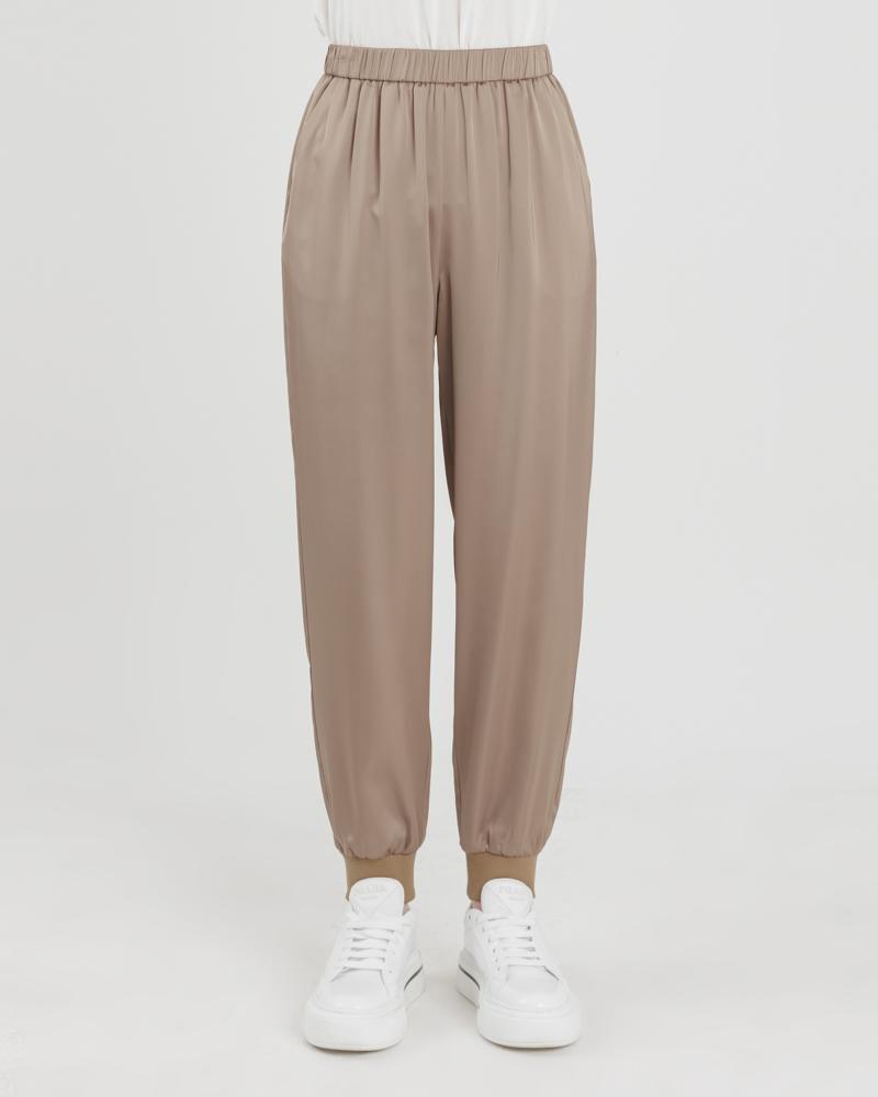 RAMU STUDIO Dex Office Setup Elastic Waist Silky Satin Elastic Waist Jogger Pants Mocha Dex08Mc