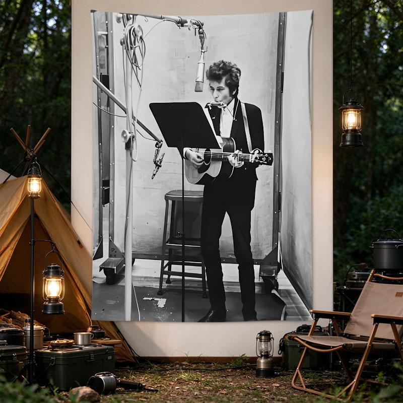 Bob Dylan Recording Studio Guitar Harmonica Black White Photo Print