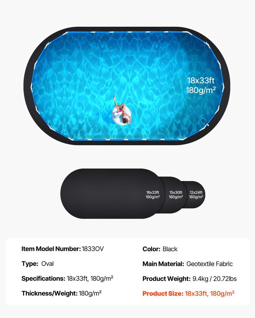 VEVOR Oval Pool Liner Pad, 5.5 x 10 m Pool Liner Pad for Above Ground Swimming Pools, Extra-Thick Pool Mat, Prevents Punctures