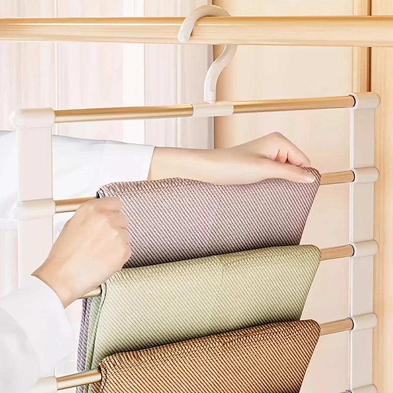 Компактная складная вешалка для брюк, многослойный пластиковый органайзер для джинсов, стержни из нержавеющей стали для узких брюк и повседневной одежды