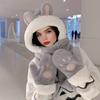 Women Hat Rabbit Ear Decor Thickened Warm 3 In 1 Hat Scarf Gloves Hiking Outings Shopping Winter Headwear