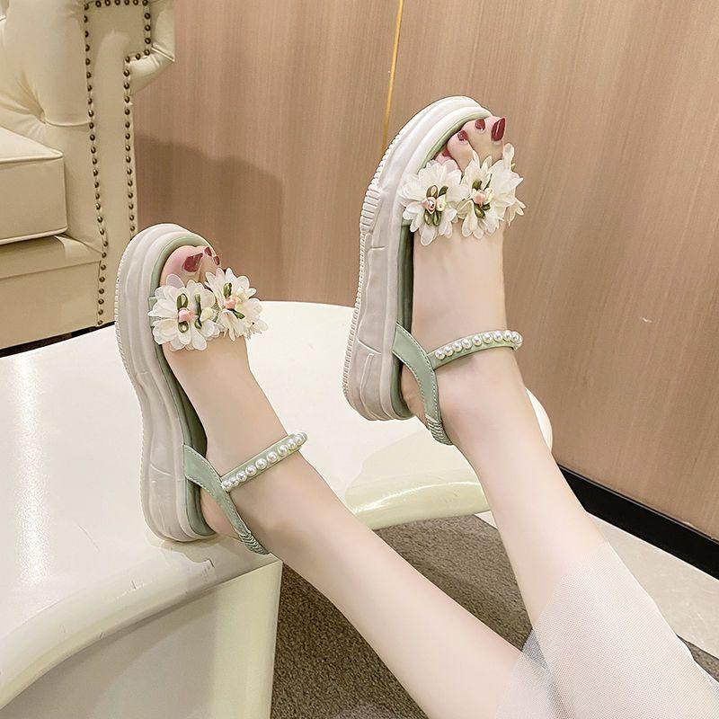 Обувь кружева лето 2024 Стразы сандалии для женщин пляжные женские туфли танкетка с платформой водонепроницаемые ромбы средний каблук H