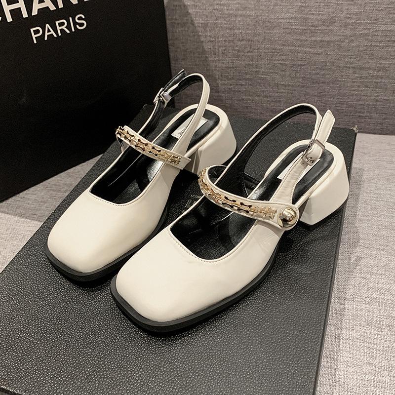 Французские черные босоножки-мешки на высоком каблуке, женская обувь 2025 года, новые весенне-летние туфли Мэри Джейн на толстом каблуке, вечерние туфли