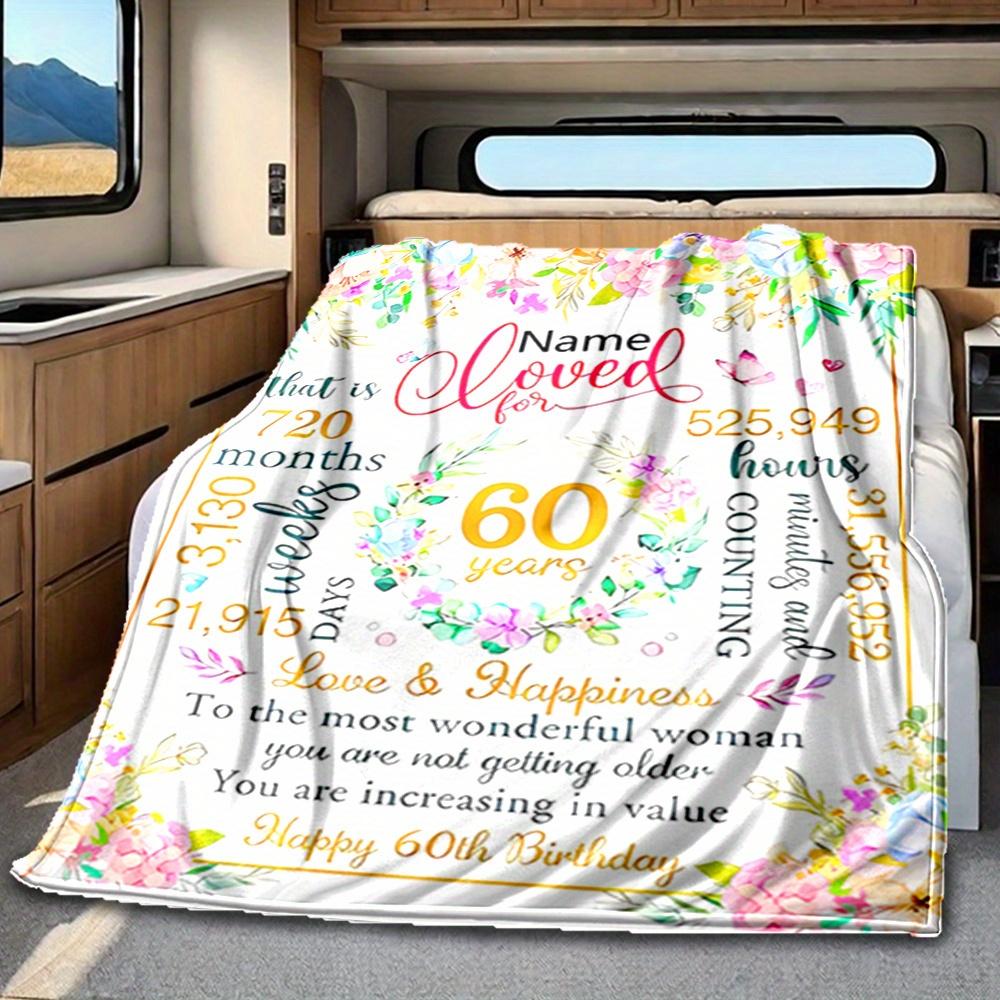 60Th Birthday Celebration Four Seasons Blanket Customized With Your Name Lightweight And Warm Perfect Gift For Home Office Camping Sofa Travel Beach