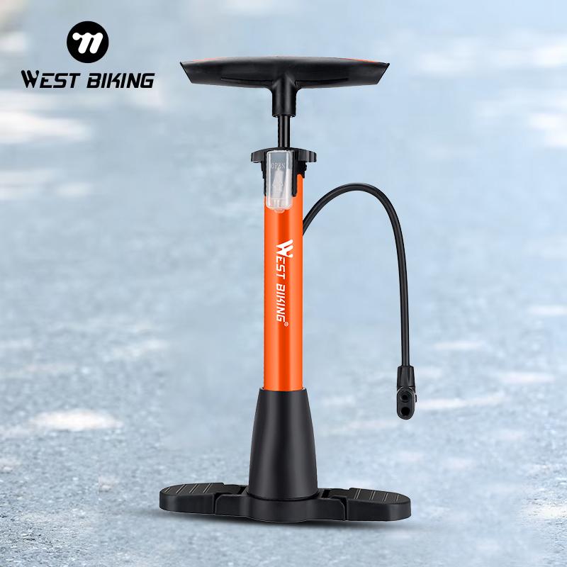 WEST BIKING High Pressure Bicycle Air Pump With Pressure Gauge 160 PSI Stainless Steel Floor Pump MTB Road Bike Tire Inflator