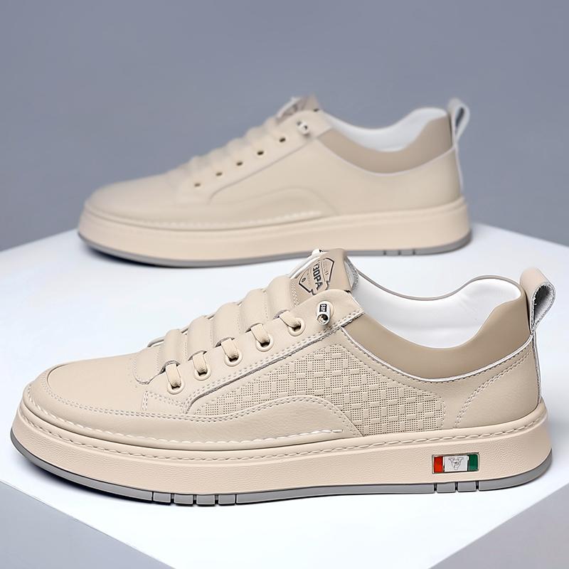 High Quality Fashion Men Leather Casual Flat Designer Shoes Breathable Antiskid Vulcanized Shoes Luxury Outdoor Walking Sneakers