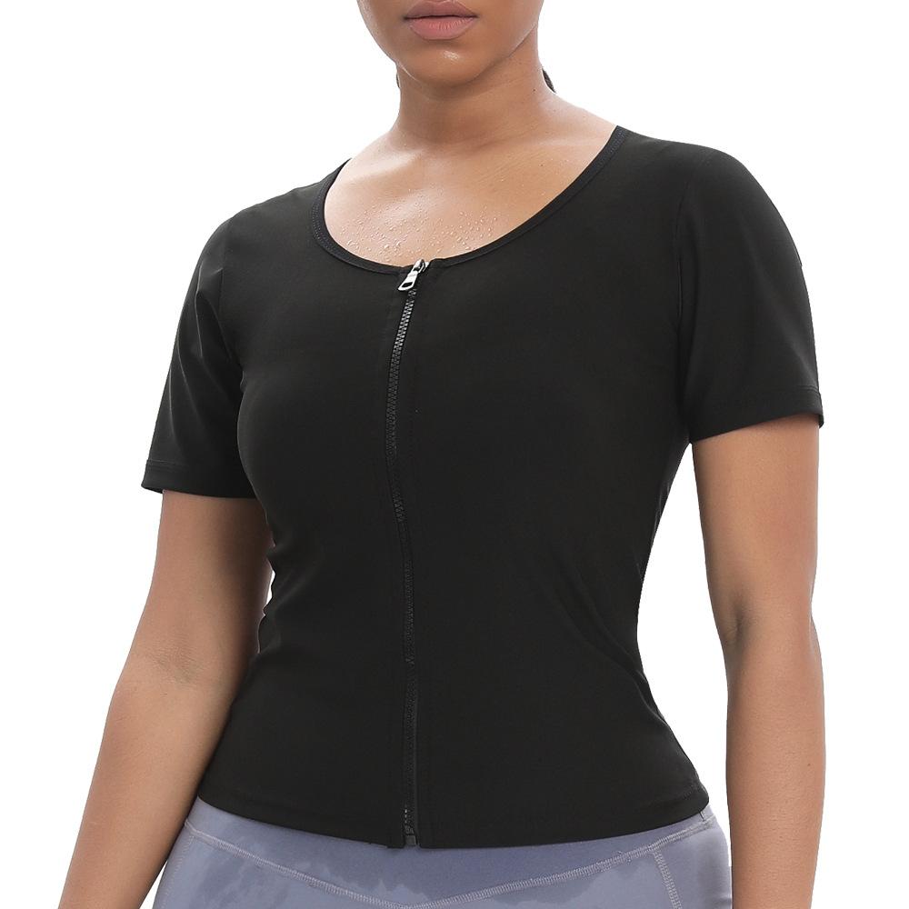 Женский костюм для сауны, толстовка с короткими рукавами, тренировочная куртка на молнии, талия, формирователь тела, сжигание жира, корректирующее белье для бега, спортивные топы