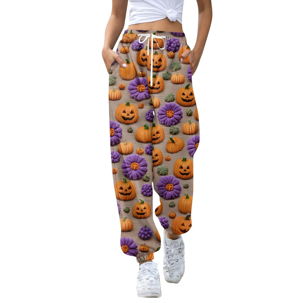 Women's Casual Fashion Halloween Print Casual Pants Sweatpants Long Pants Drawstring Elastic Waistband Cuffed Pants