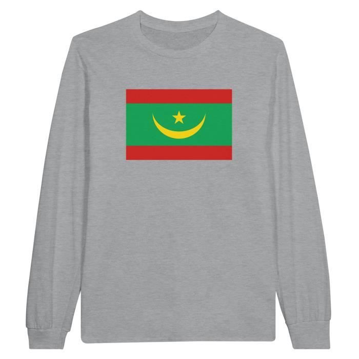 Футболка с длинными рукавами - PIXELFORMA - Drapeau de la Mauritanie - 100% хлопок - Gris - Manches longues
