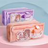 Girl Heart Mesh Pen Bag High Aesthetic Stationery Bag for Elementary School Students Large Capacity Storage Stationery Box with Multiple Layers
