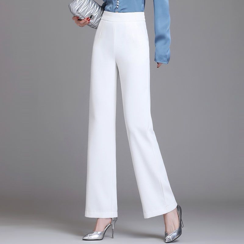 Прямые Однотонные Брюки с Широкими Штанинами Интеллектуальные Корейские Весенне-Летние Карманы Эластичная Талия Элегантная Мода Новая Женская Одежда