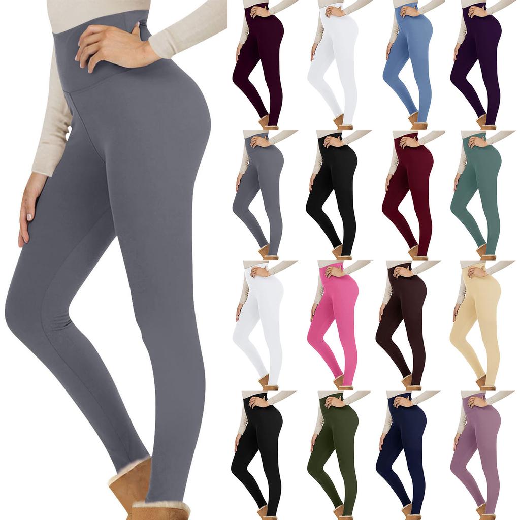 Women's Fashion Solid Colour Padded Thickened Bottom Pants High Waisted Skinny Pants Warm Pants