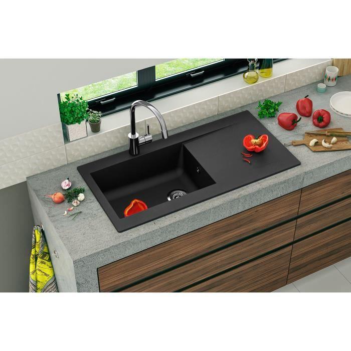 Built-in Resin Sink 1000 X 500 Mm 1 Large Bowl - Black - STRADOUR Lierra - Made In France