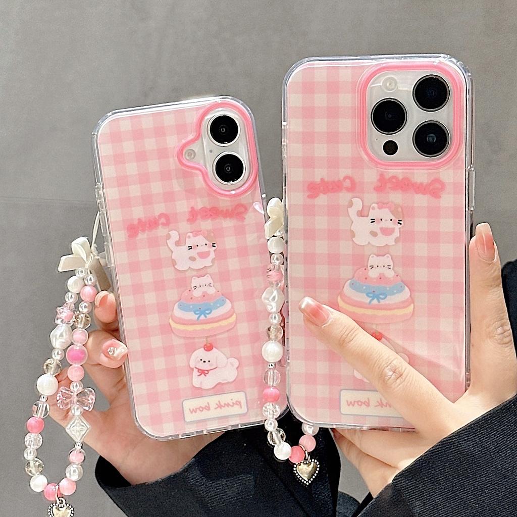 Cute Cat Dog Case for iPhone 16 Bling Bracelet Chain Clear Aesthetic Stylish Soft Durable Pretty TPU Protective Cover for iPhone 13 14 15 16 Pro Max