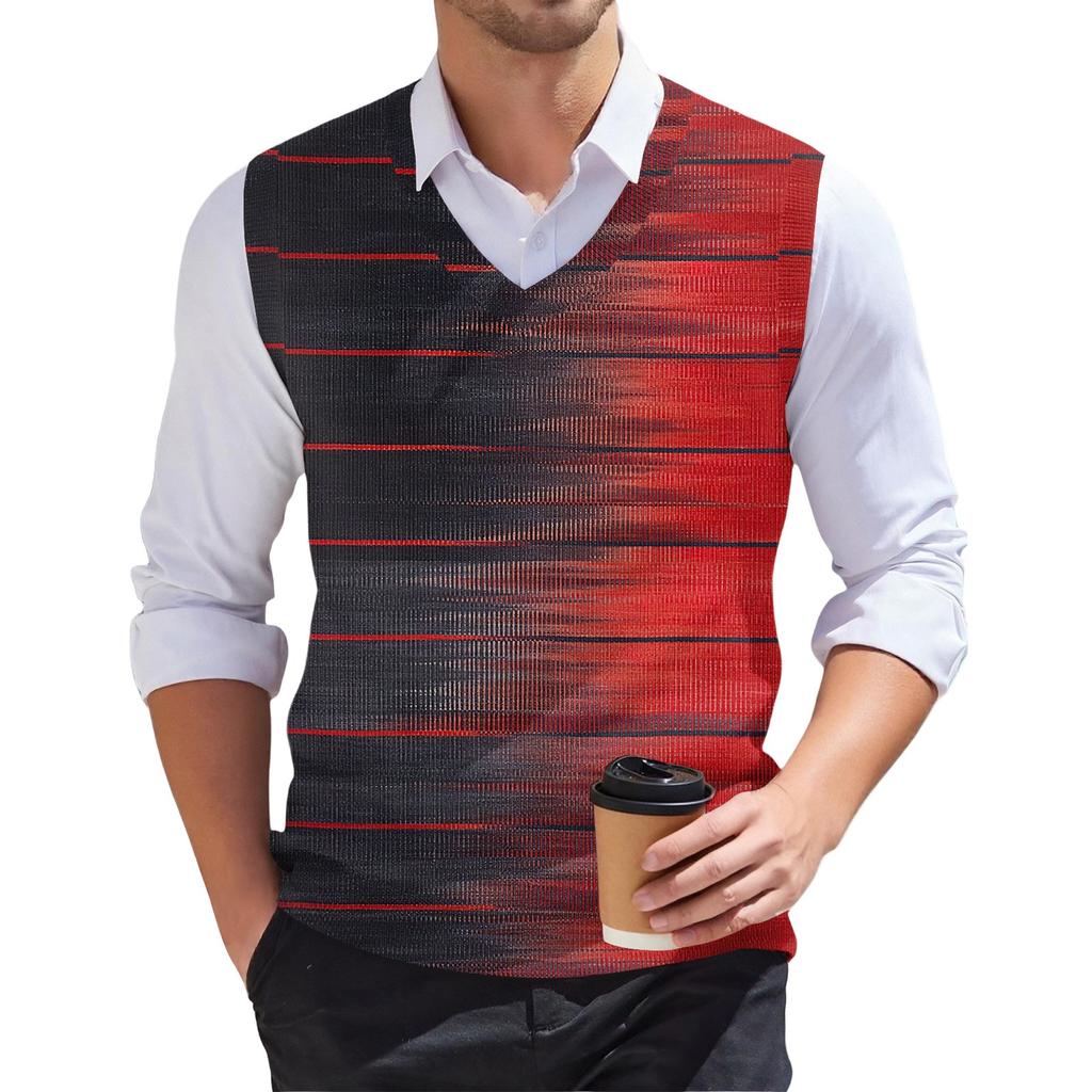 Мужской модный принтованный V-образный вырез без рукавов трикотажный пуловер