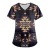 Women's Fashion Printing Short Sleeve V-neck Tops Working Pocket Blouse