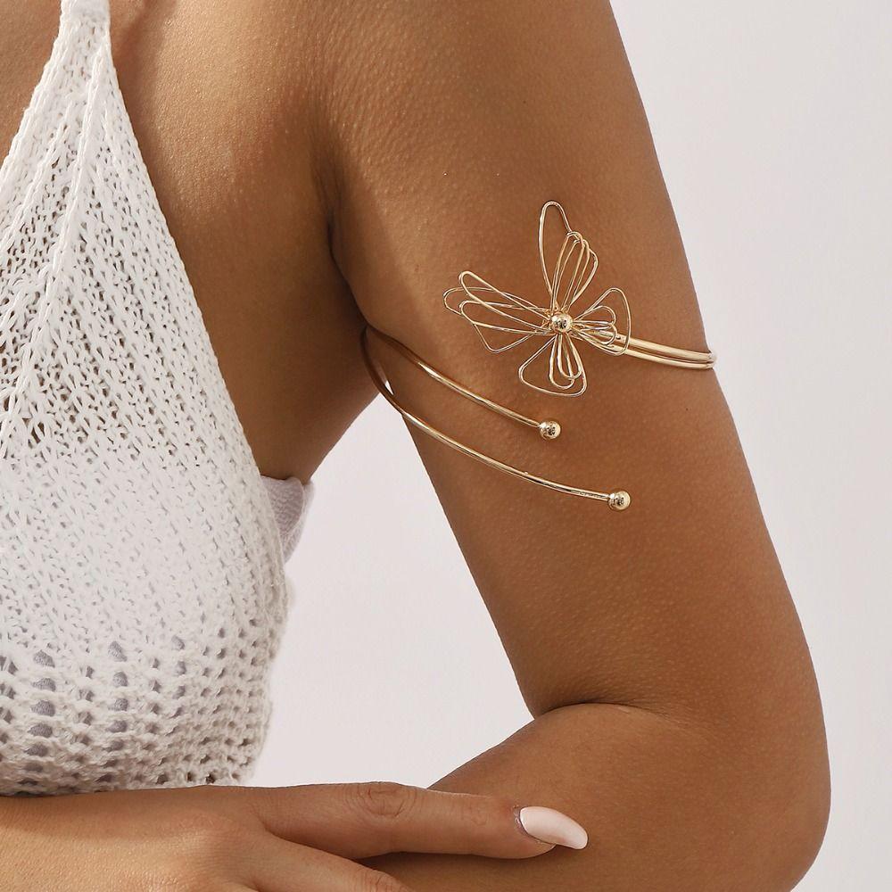 Браслеты-манжеты с открытием в виде бабочки, браслет на предплечье с листом и кругом, браслет-манжета на плечо с цветком, наручная цепочка для девушек