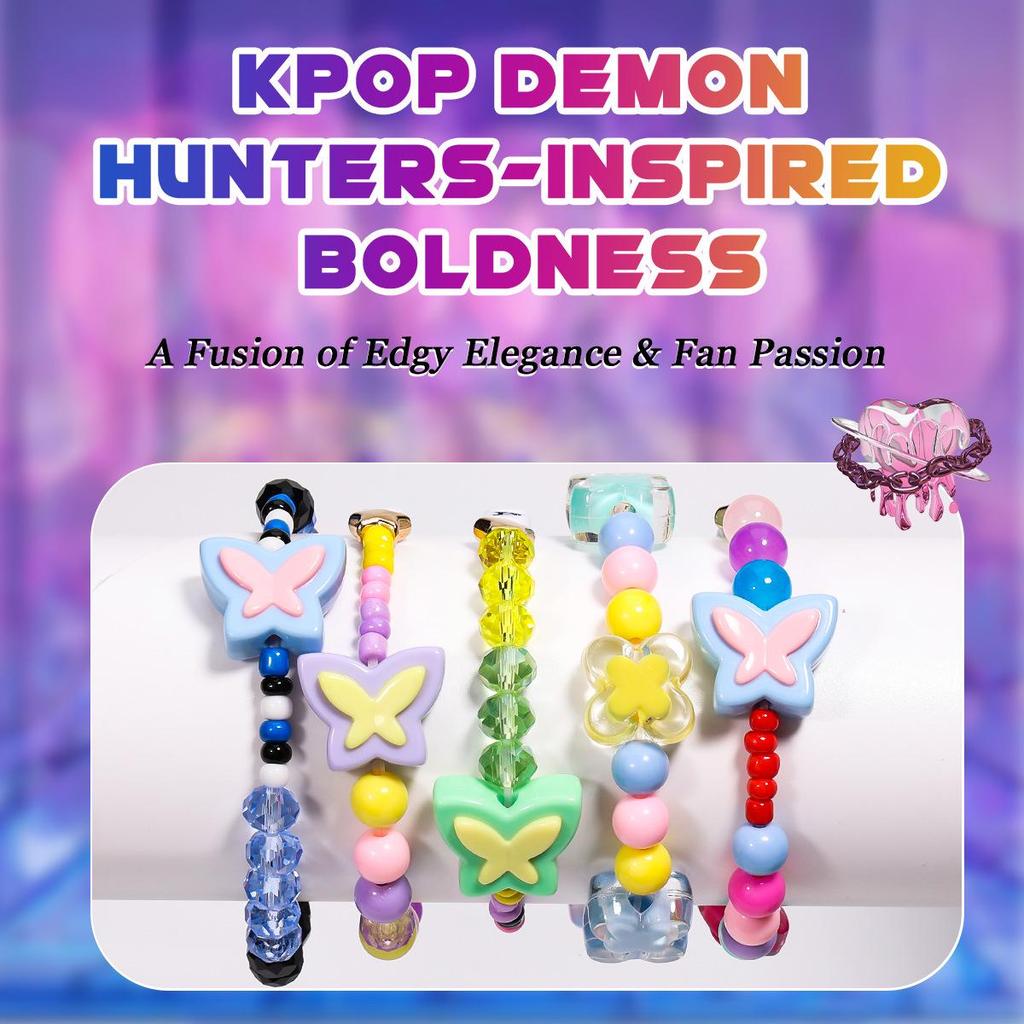 Glass Beaded Crystal Bracelet Set for Girls - K-pop Inspired Stackable Jewelry Gift