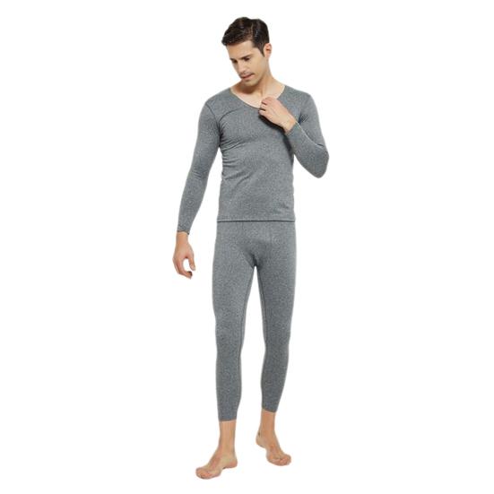 2 Pcs/Set Winter Men Thermal Underwear Set V Neck Long Sleeve Warm Thick Plush Seamless Pure Color Slim Fit Elastic Men Pajamas Set Sports Tracksuit