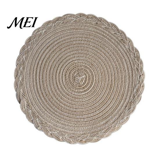 Cotton Yarn Placemat 12 Inch Round Placemats, Polyester Woven Braided Place Mats, Semi-handmade Washable Heat Resistant Circle Dining Table