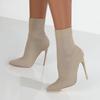 Роскошные женские носки, женская обувь из эластичной ткани, женские ботильоны с острым носком на высоком каблуке, сексуальные ботинки челси без шнуровки на каблуке, размер