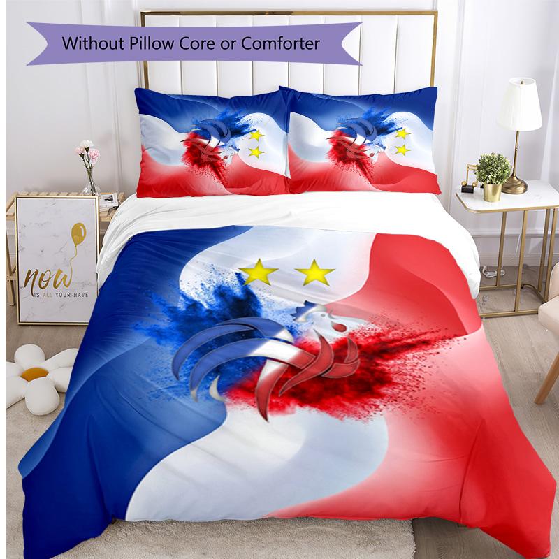 France Football Printed Bedding 3 Piece Set Cozy Breathable Bed Cover Set as Housewarming Holiday Gift