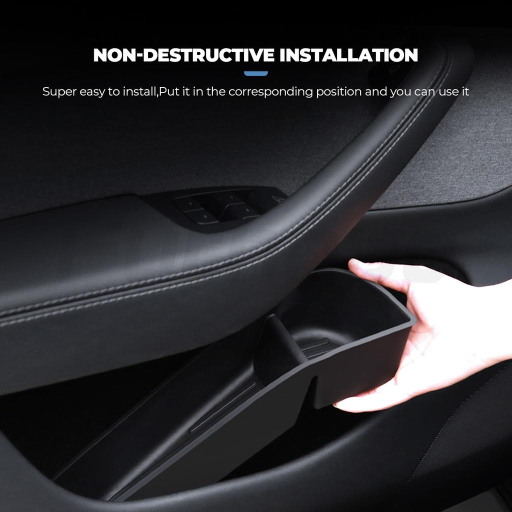 Futhope 4pcs Side Door Storage Box for Tesla New Model Y Juniper 2026 Model YL Tray Organizer Front Door Handle Decoration