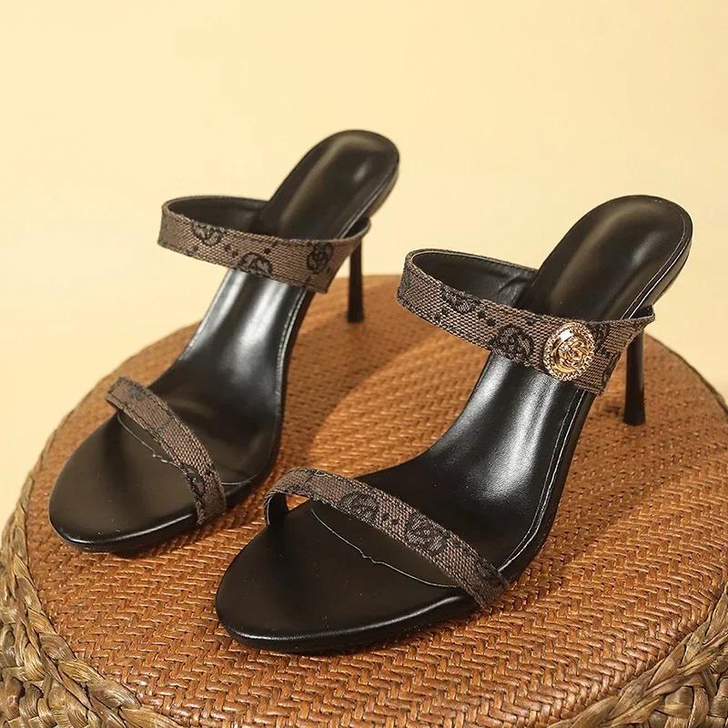 Fashion Flower Embroidered Stiletto Sandals for Women 2025 Summer Open Toe Slippers for Women Fashion Party Shoes Plus Size