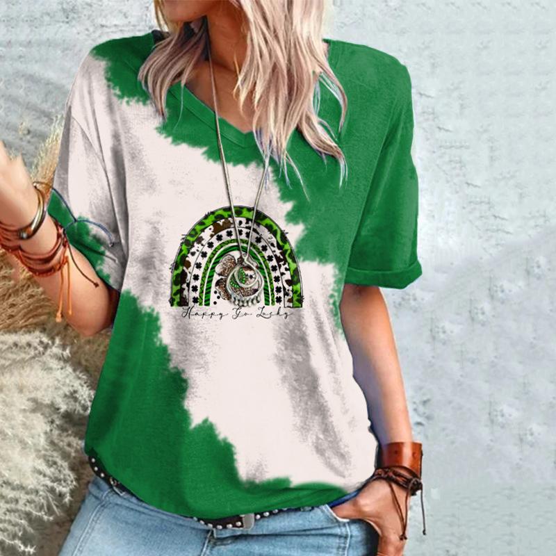 Design Sense Весна и лето Новая удобная свободная женская футболка с V-образным вырезом и короткими рукавами с 3D-принтом