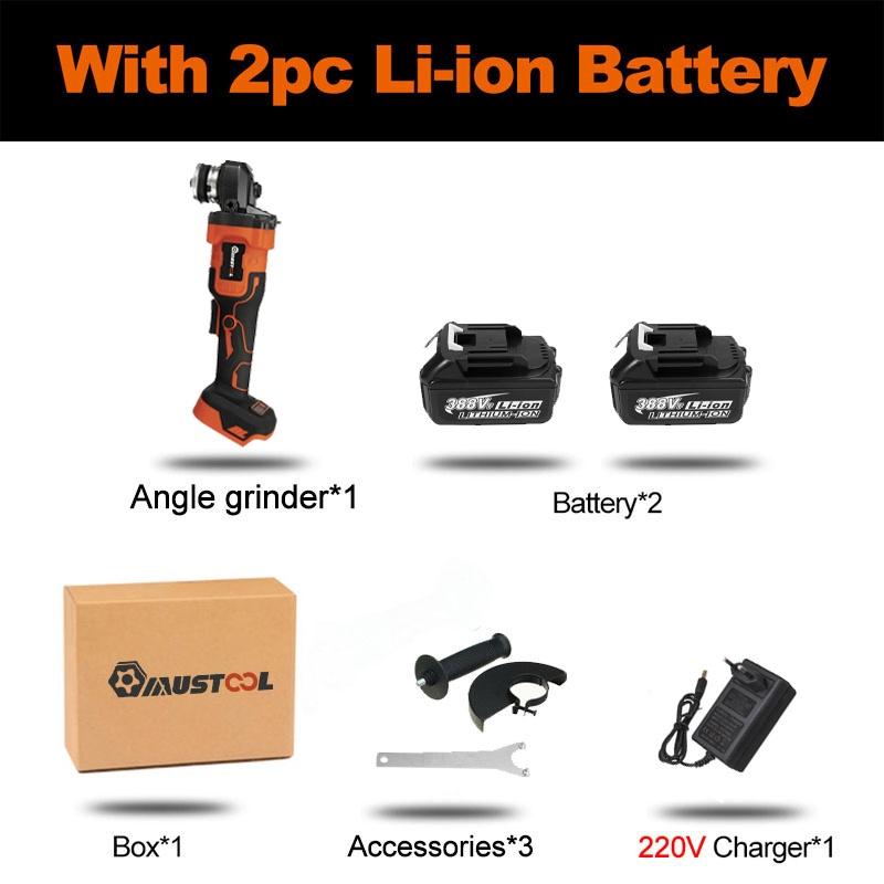 1600 Вт 388VF Бесщеточный аккумуляторный угловой шлифовальный станок для резки Электрическая шлифовальная машина 12000 об/мин, электроинструмент с аккумуляторами
