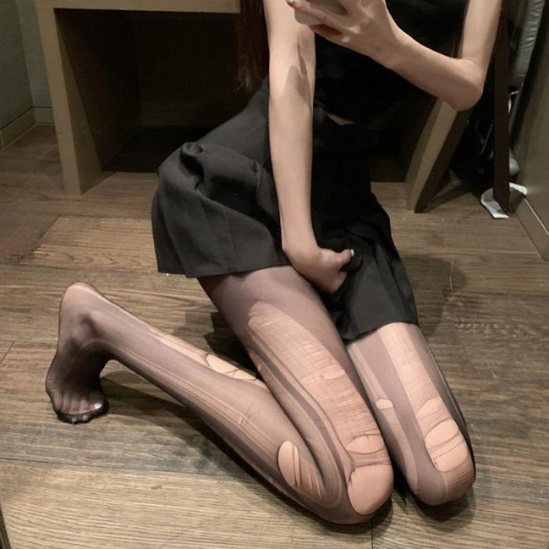 Sexy Sheer Closed Crotch Tearable Pantyhose Erotic Thin Stockings