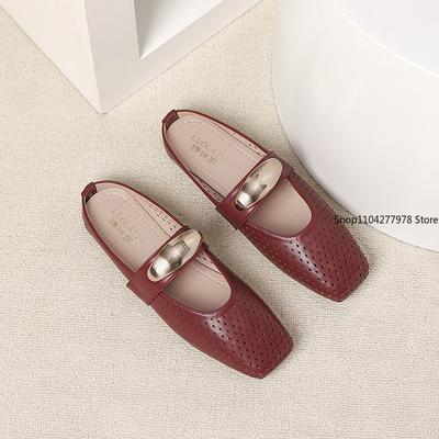 Модная весенняя новинка 2025 года, туфли на плоской подошве, с круглым носком, с неглубоким вырезом, дышащие, с металлической пряжкой, на мягкой подошве, нескользящие, одинарные туфли, женские туфли-мюли с вырезами